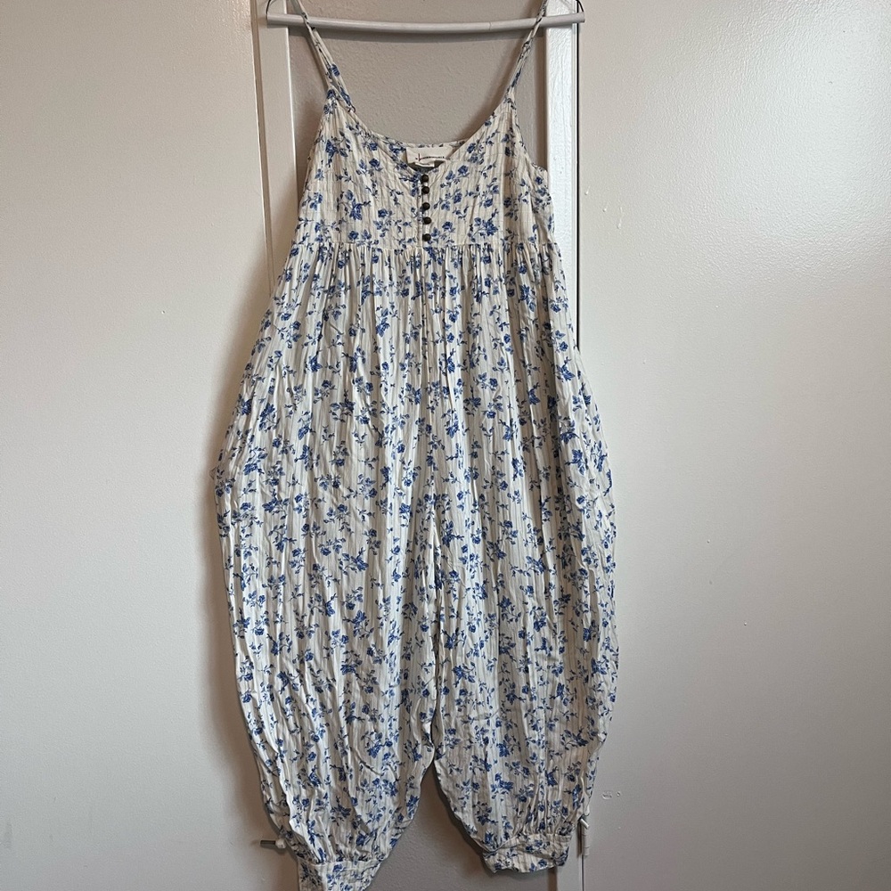 Anthropologie Blue Floral Jumpsuit